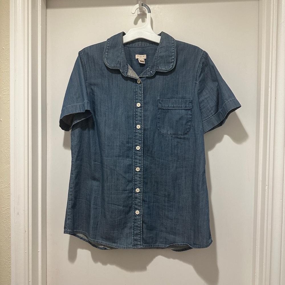 J.Crew Blue Chambray Jean Button Up Short Sleeve Shirt
